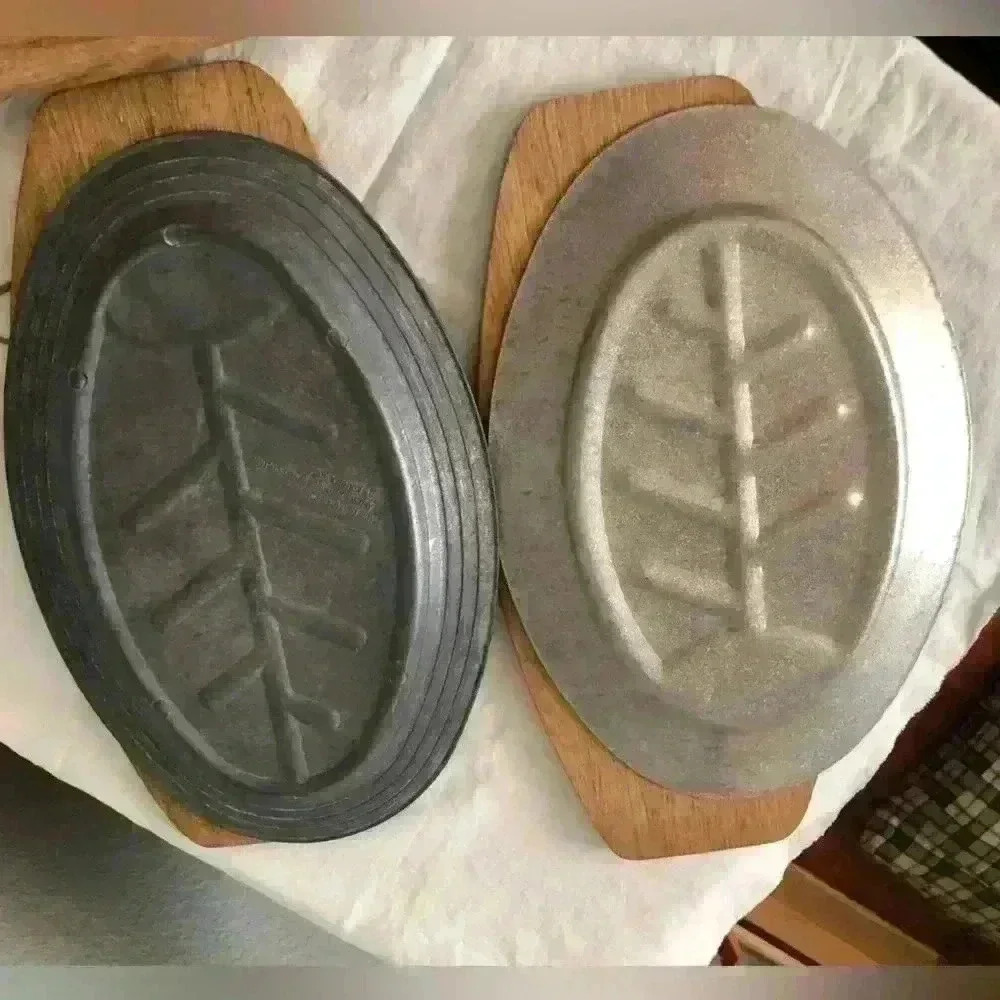 VTG lot steak aluminum plates and wooden bases Made in Japan - Picture 3 of 14